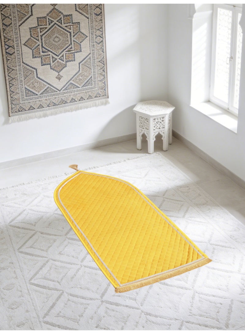 Velvet Muslim Prayer Mat Thick Soft, Soft Prayer Rug,Prayer Rug with Tassels, Foldable Flannel Prayer Rug for Men & Women, Prayer Mats for Ramadans Eid, Daily Salah, Yellow - Image 5